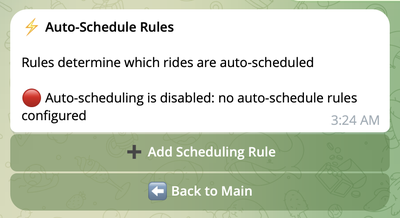 Auto-Schedule Rules main menu showing no rules