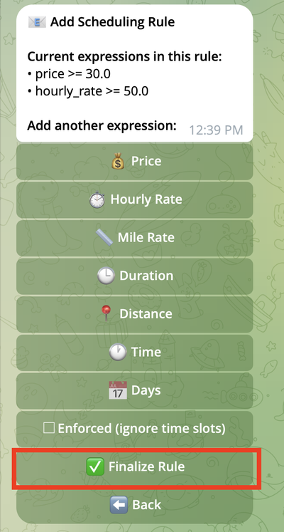 Finalize Rule button