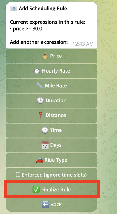 Finalize Rule button