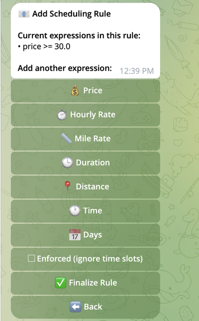 Rule preview showing added criteria with options to add more or finalize