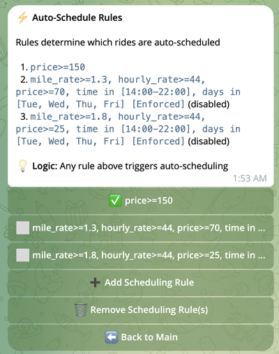 Disabled rule Rule with disabled checkbox